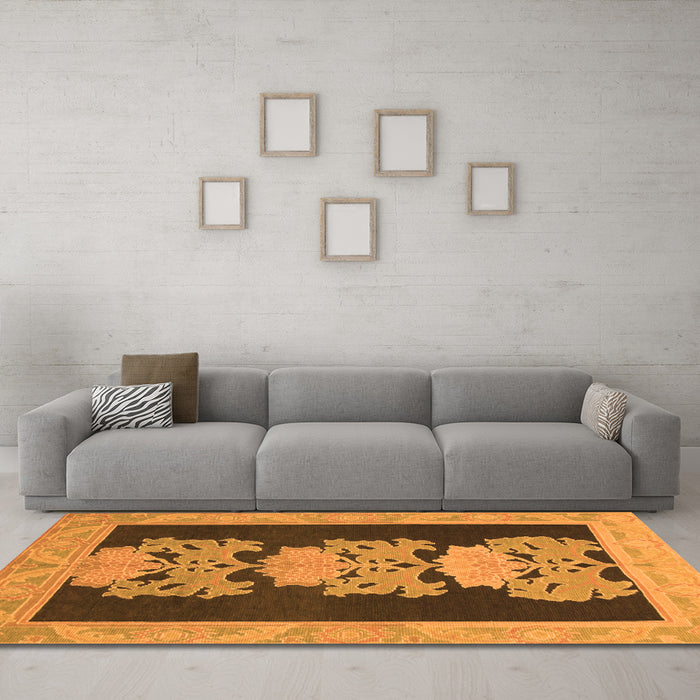 Machine Washable Abstract Orange Modern Area Rugs in a Living Room, wshabs1147org