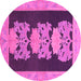 Round Machine Washable Abstract Pink Modern Rug, wshabs1147pnk