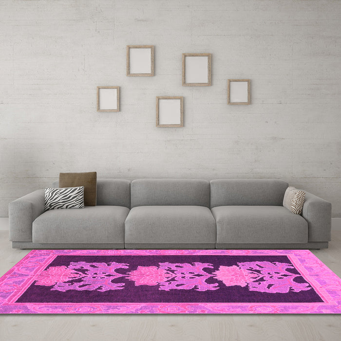 Machine Washable Abstract Pink Modern Rug in a Living Room, wshabs1147pnk