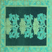 Square Machine Washable Abstract Turquoise Modern Area Rugs, wshabs1147turq