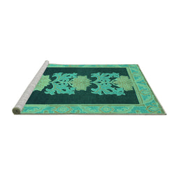 Sideview of Machine Washable Abstract Turquoise Modern Area Rugs, wshabs1147turq