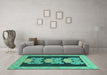 Machine Washable Abstract Turquoise Modern Area Rugs in a Living Room,, wshabs1147turq