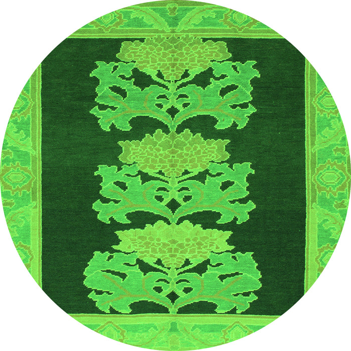 Round Machine Washable Abstract Green Modern Area Rugs, wshabs1147grn