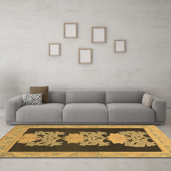 Machine Washable Abstract Brown Modern Rug in a Living Room,, wshabs1147brn