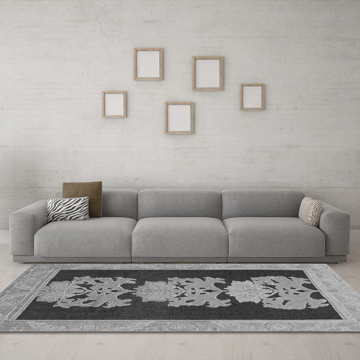 Machine Washable Abstract Gray Modern Rug in a Living Room,, wshabs1147gry