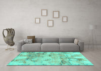 Machine Washable Abstract Turquoise Modern Rug, wshabs1148turq