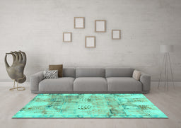 Machine Washable Abstract Turquoise Modern Area Rugs in a Living Room,, wshabs1148turq