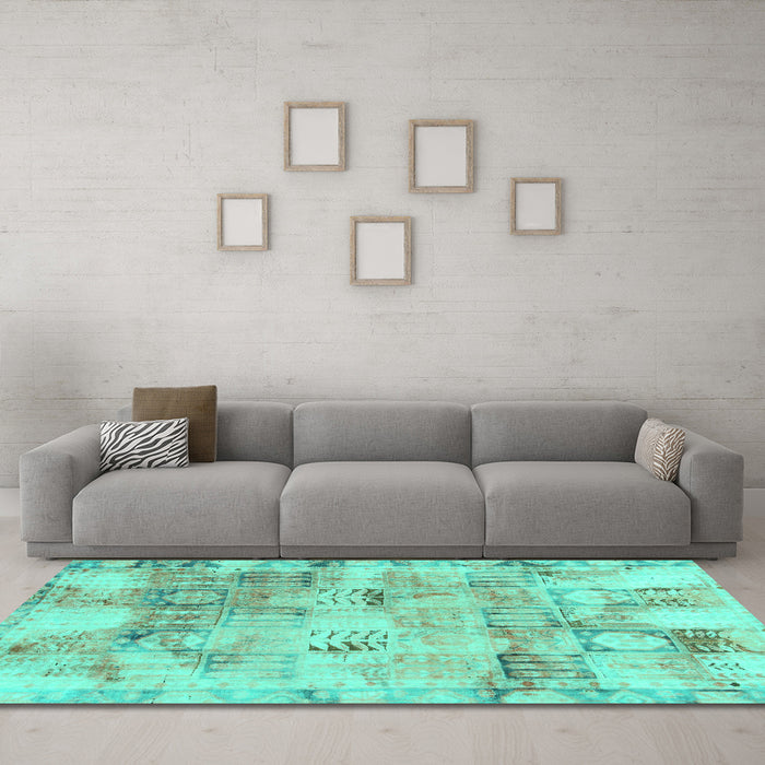 Machine Washable Abstract Turquoise Modern Area Rugs in a Living Room,, wshabs1148turq