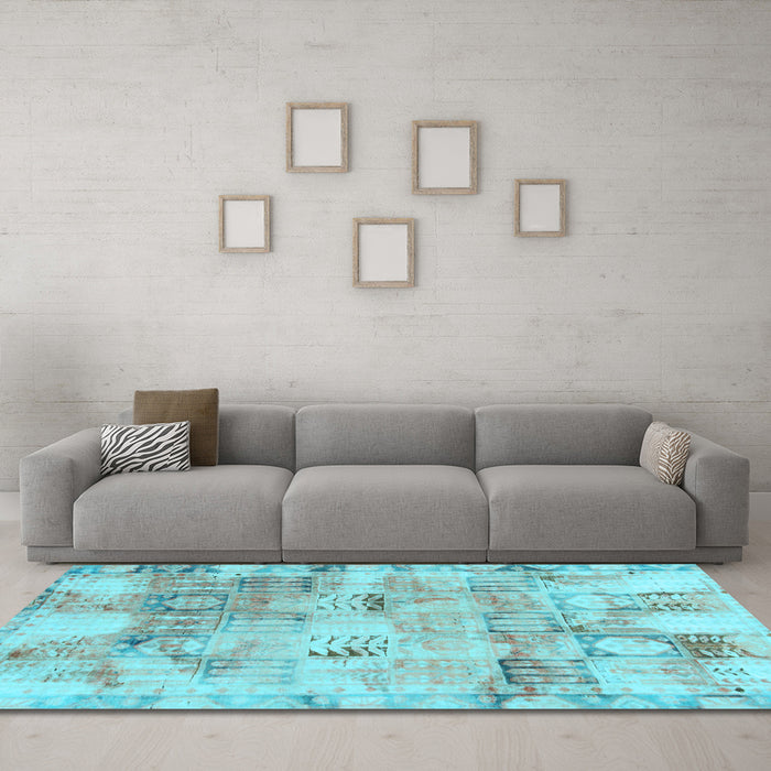 Machine Washable Abstract Light Blue Modern Rug in a Living Room, wshabs1148lblu