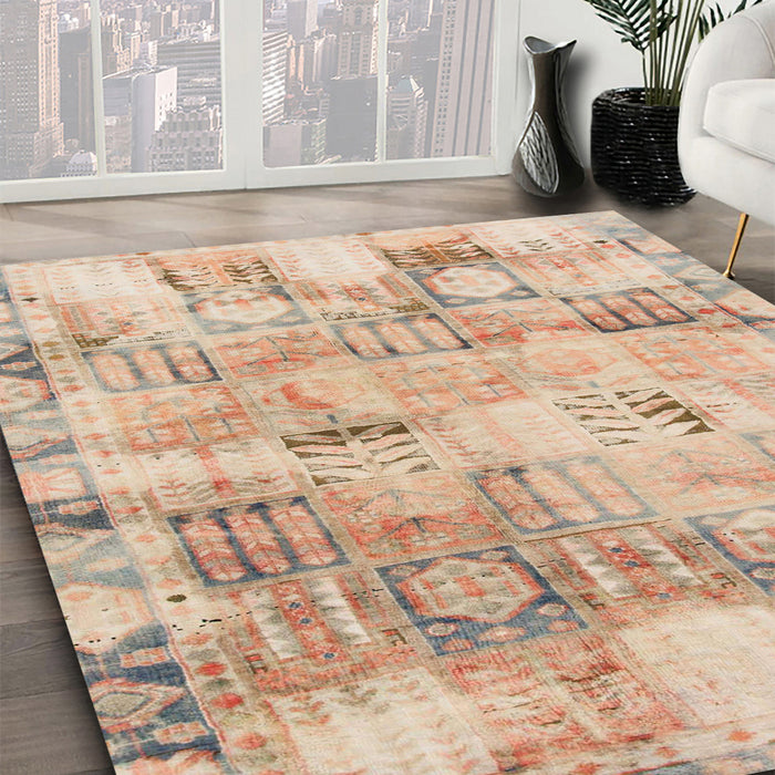 Round Abstract Tangerine Pink Modern Rug in a Office, abs1148