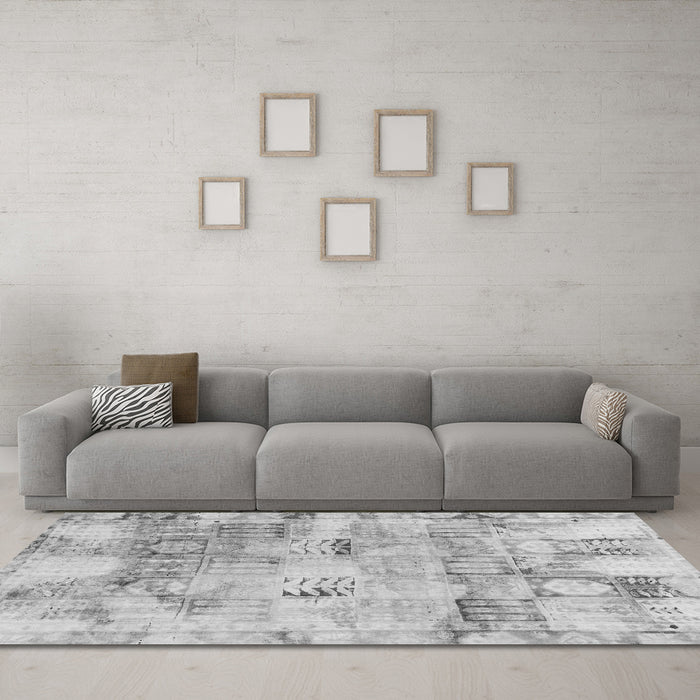 Machine Washable Abstract Gray Modern Rug in a Living Room,, wshabs1148gry