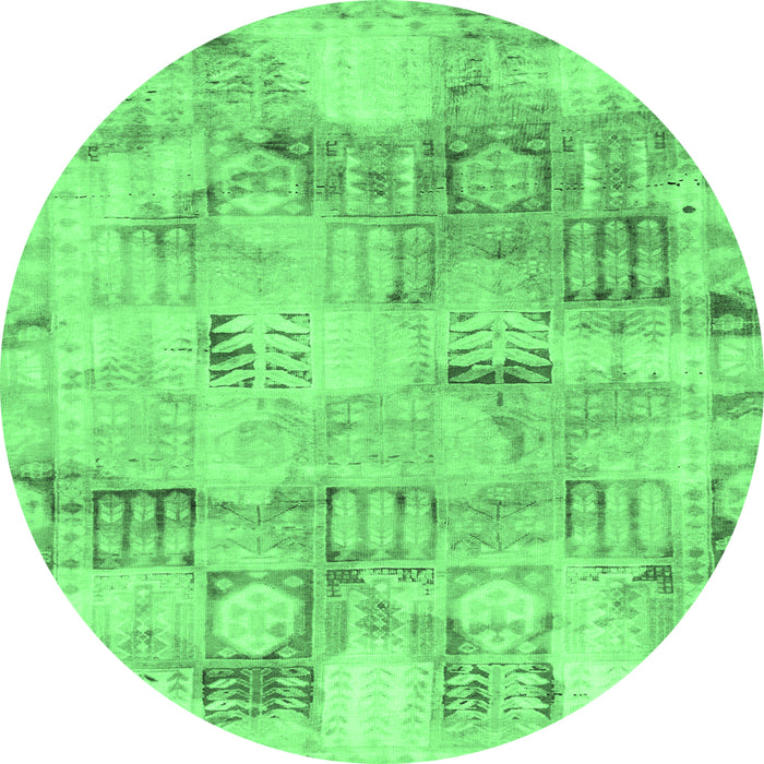 Round Abstract Emerald Green Modern Rug, abs1148emgrn