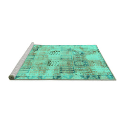 Sideview of Machine Washable Abstract Turquoise Modern Area Rugs, wshabs1148turq