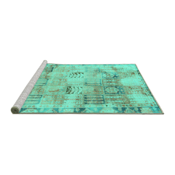 Sideview of Machine Washable Abstract Turquoise Modern Area Rugs, wshabs1148turq