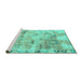 Sideview of Machine Washable Abstract Turquoise Modern Area Rugs, wshabs1148turq