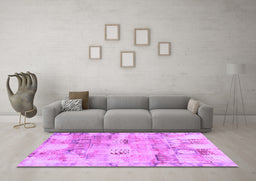 Machine Washable Abstract Purple Modern Area Rugs in a Living Room, wshabs1148pur