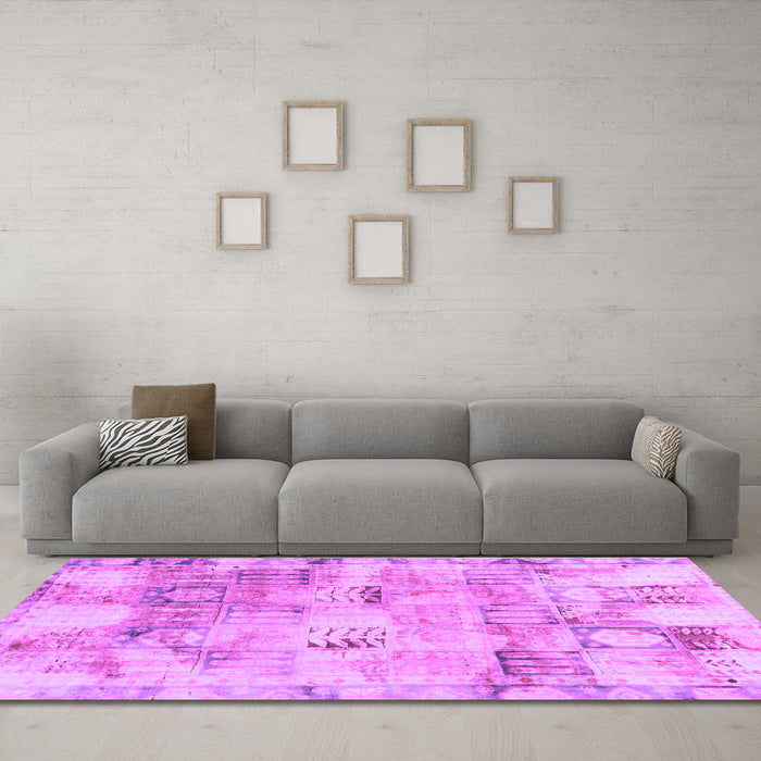Machine Washable Abstract Purple Modern Area Rugs in a Living Room, wshabs1148pur