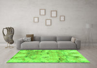 Machine Washable Abstract Green Modern Rug, wshabs1148grn