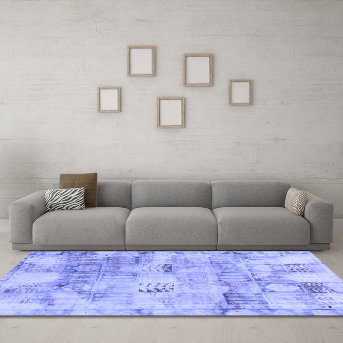 Machine Washable Abstract Blue Modern Rug in a Living Room, wshabs1148blu