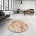 Round Machine Washable Abstract Tangerine Pink Rug in a Office, wshabs1148