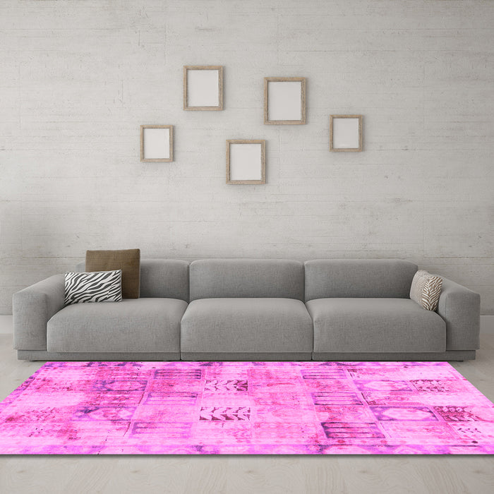Machine Washable Abstract Pink Modern Rug in a Living Room, wshabs1148pnk