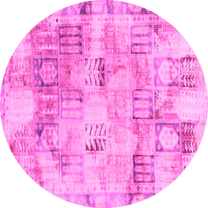 Round Machine Washable Abstract Pink Modern Rug, wshabs1148pnk