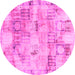 Round Machine Washable Abstract Pink Modern Rug, wshabs1148pnk