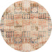 Round Machine Washable Abstract Tangerine Pink Rug, wshabs1148