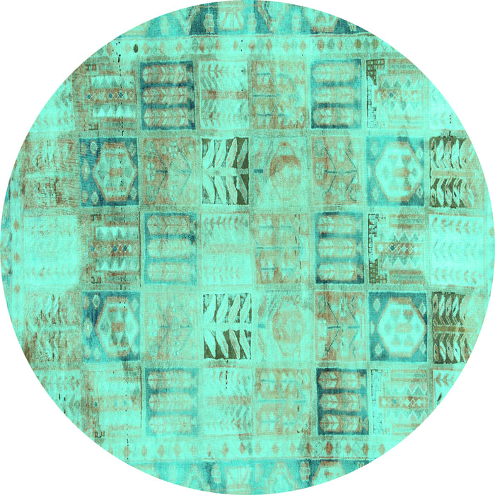Round Abstract Turquoise Modern Rug, abs1148turq