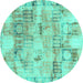 Round Abstract Turquoise Modern Rug, abs1148turq