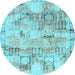 Round Abstract Light Blue Modern Rug, abs1148lblu