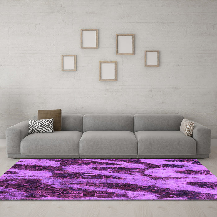 Machine Washable Abstract Purple Modern Area Rugs in a Living Room, wshabs1149pur