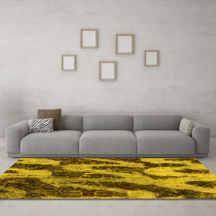 Machine Washable Abstract Yellow Modern Rug in a Living Room, wshabs1149yw