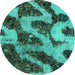 Round Machine Washable Abstract Turquoise Modern Area Rugs, wshabs1149turq