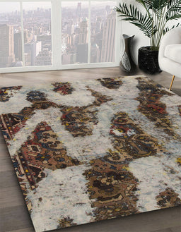 Machine Washable Abstract Dark Brown Rug in a Family Room, wshabs1149