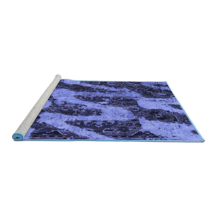 Sideview of Machine Washable Abstract Blue Modern Rug, wshabs1149blu