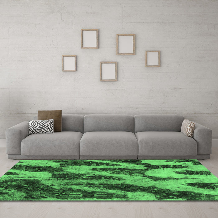 Machine Washable Abstract Emerald Green Modern Area Rugs in a Living Room,, wshabs1149emgrn