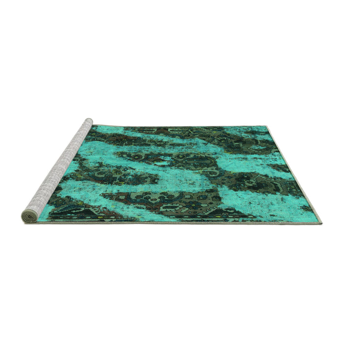 Sideview of Machine Washable Abstract Turquoise Modern Area Rugs, wshabs1149turq