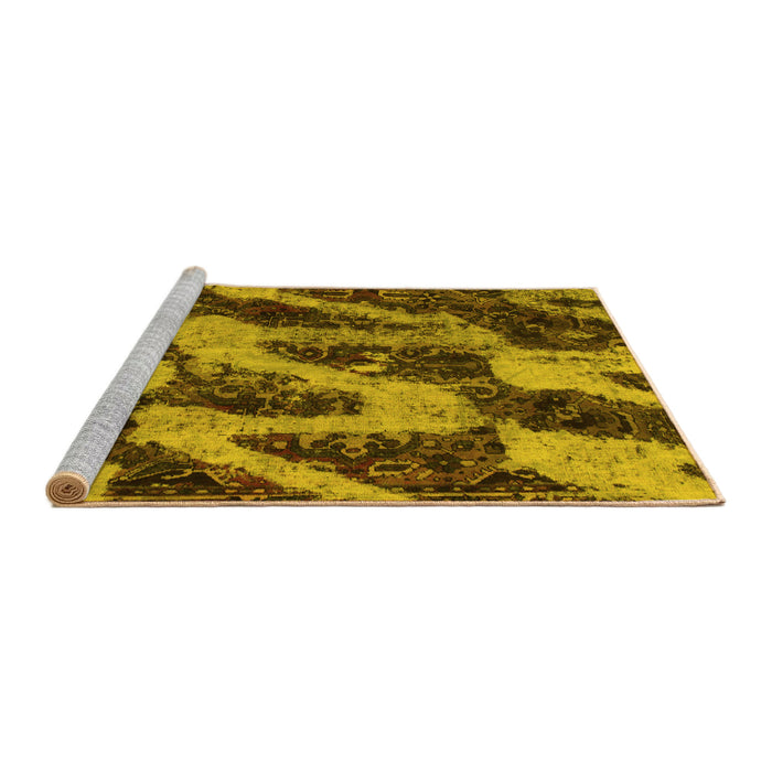 Sideview of Machine Washable Abstract Yellow Modern Rug, wshabs1149yw