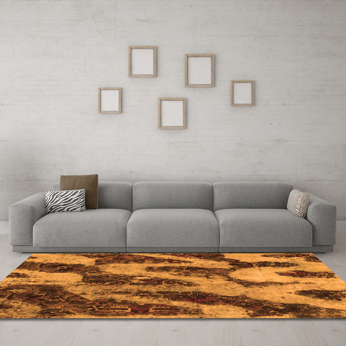 Machine Washable Abstract Orange Modern Area Rugs in a Living Room, wshabs1149org