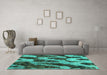 Machine Washable Abstract Turquoise Modern Area Rugs in a Living Room,, wshabs1149turq