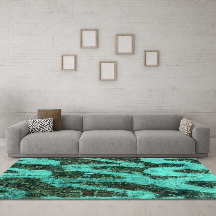 Machine Washable Abstract Turquoise Modern Area Rugs in a Living Room,, wshabs1149turq