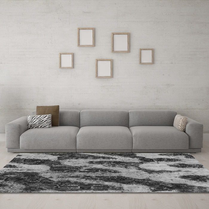 Machine Washable Abstract Gray Modern Rug in a Living Room,, wshabs1149gry