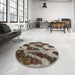 Round Machine Washable Abstract Dark Brown Rug in a Office, wshabs1149