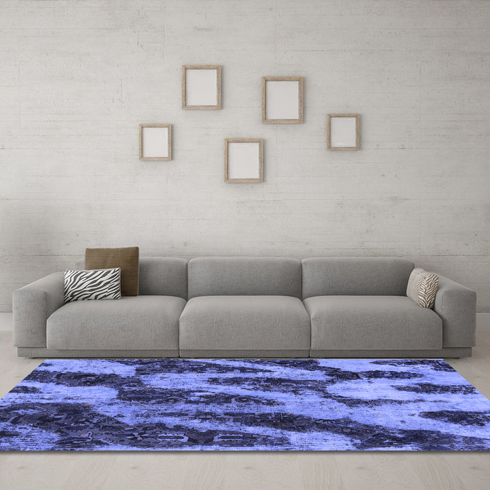 Machine Washable Abstract Blue Modern Rug in a Living Room, wshabs1149blu