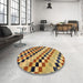 Round Machine Washable Abstract Chestnut Brown Rug in a Office, wshabs114