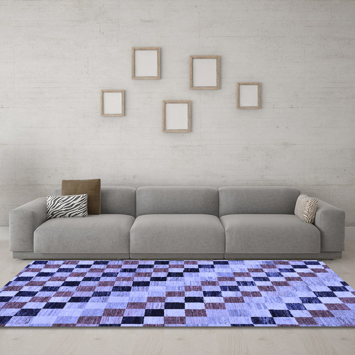 Machine Washable Checkered Blue Modern Rug in a Living Room, wshabs114blu