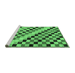 Sideview of Machine Washable Checkered Emerald Green Modern Area Rugs, wshabs114emgrn