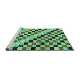 Sideview of Machine Washable Checkered Turquoise Modern Area Rugs, wshabs114turq