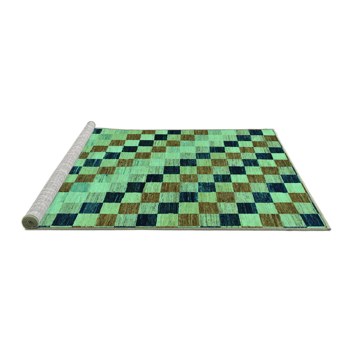 Sideview of Machine Washable Checkered Turquoise Modern Area Rugs, wshabs114turq